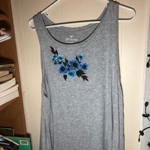 Grey american eagle flower embroidery tank top